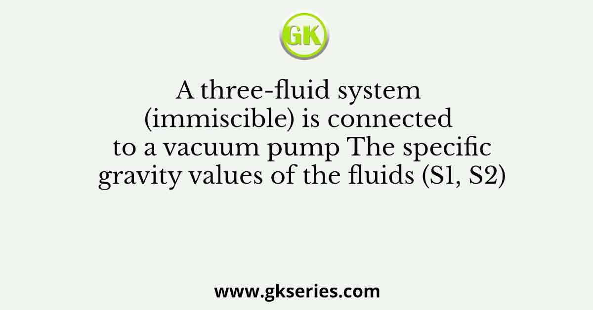 A three-fluid system (immiscible) is connected to a vacuum pump The specific gravity values of the fluids (S1, S2)