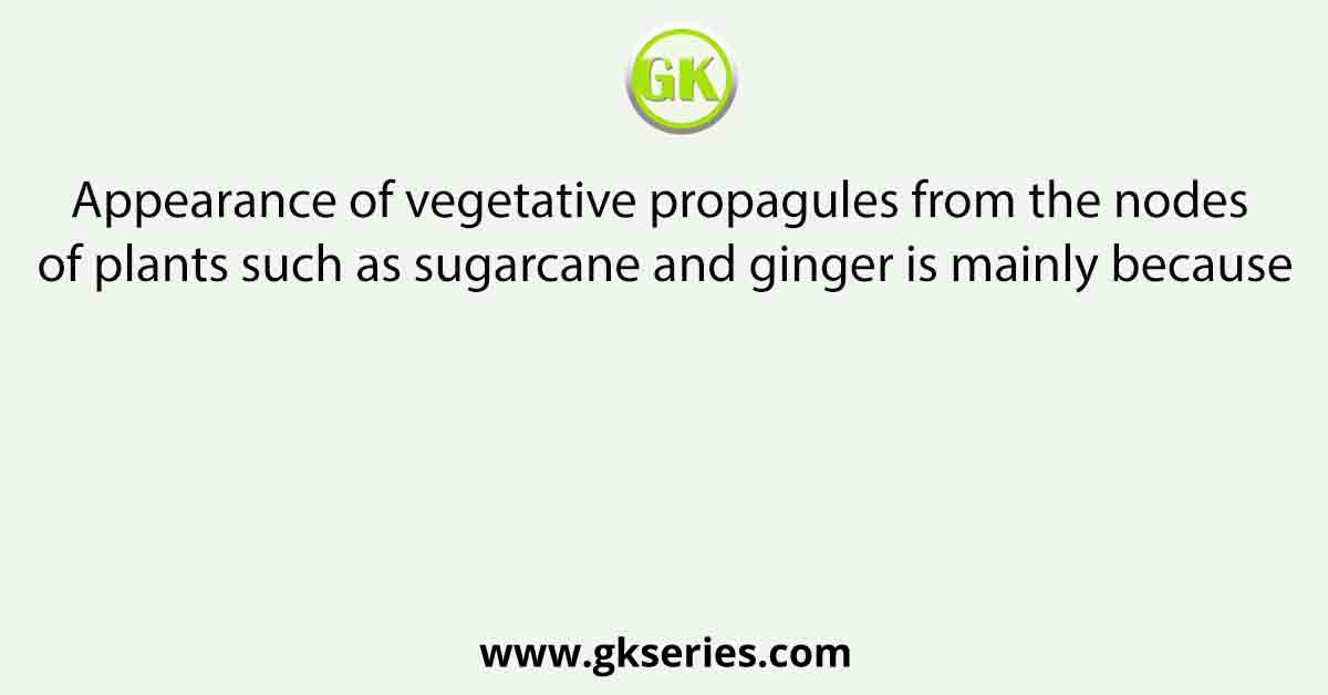 Appearance of vegetative propagules from the nodes of plants such as sugarcane and ginger is mainly because
