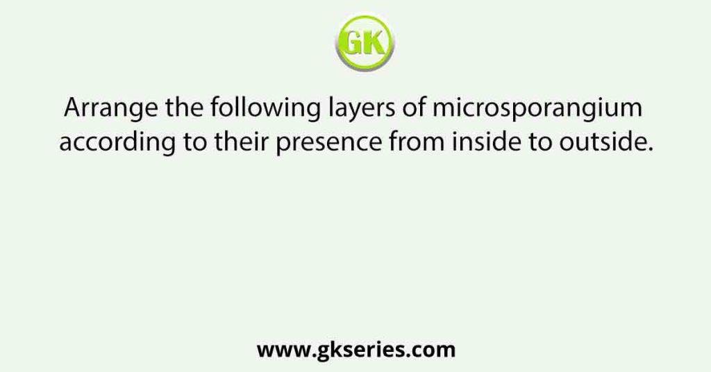 Arrange the following layers of microsporangium according to their presence from inside to outside.