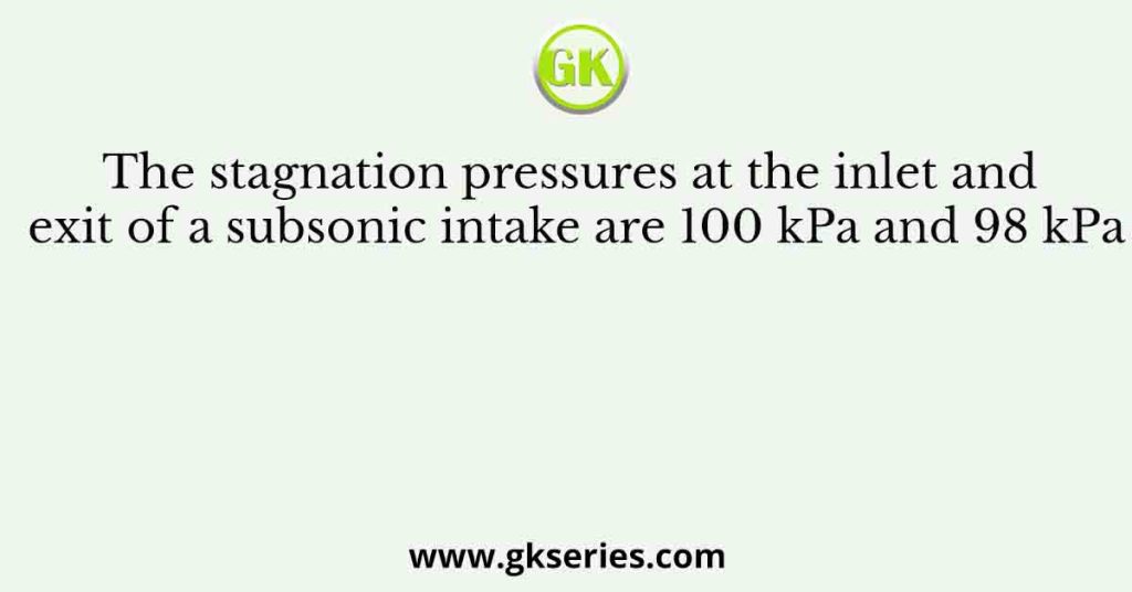 The stagnation pressures at the inlet and exit of a subsonic intake are 100 kPa and 98 kPa