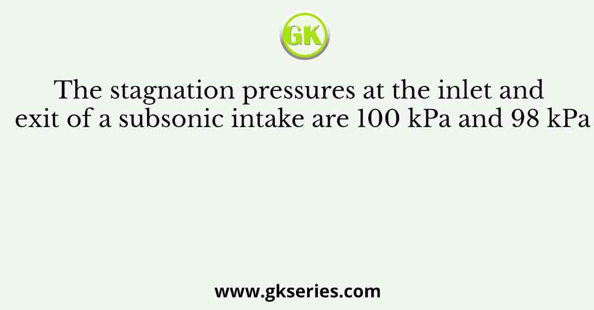 The stagnation pressures at the inlet and exit of a subsonic intake are 100 kPa and 98 kPa