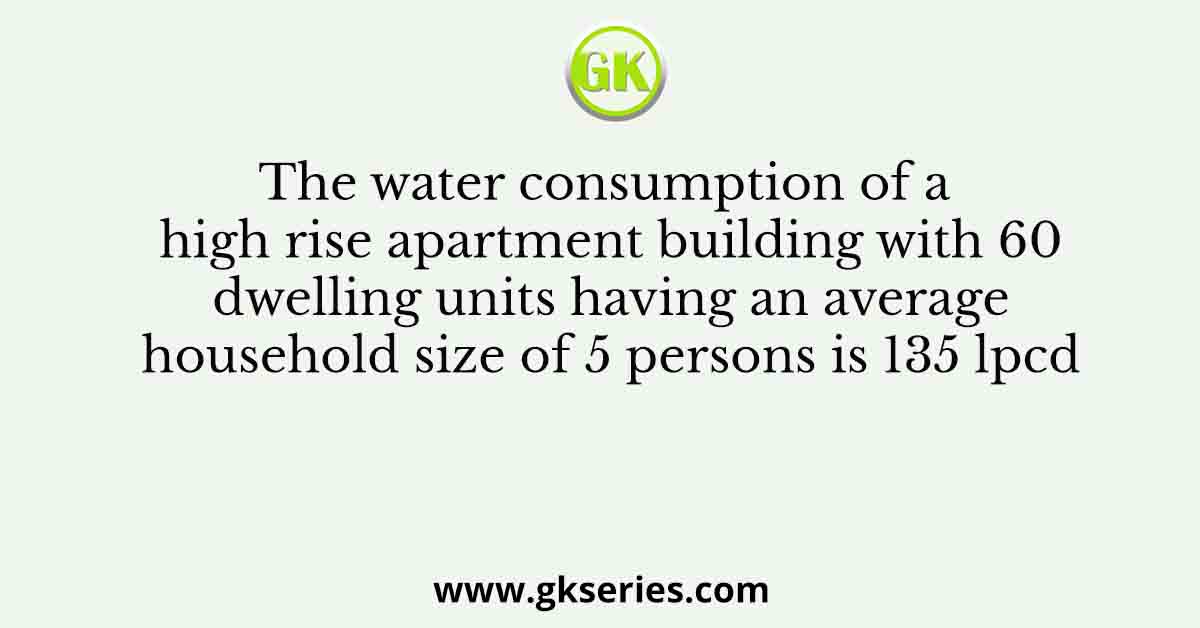 The water consumption of a high rise apartment building with 60 dwelling units having an average household size of 5 persons is 135 lpcd