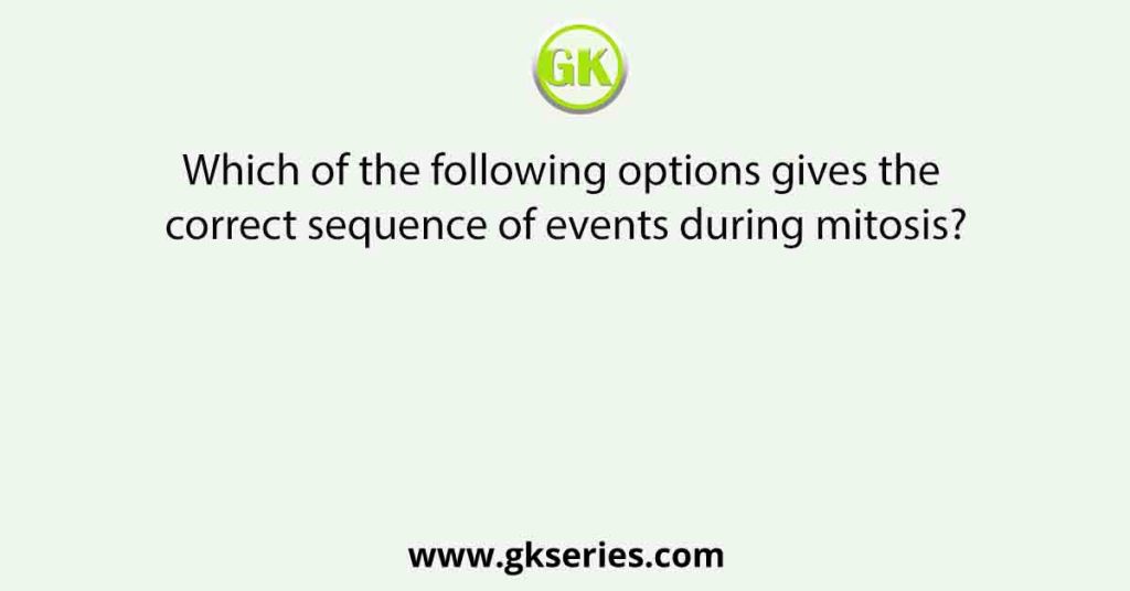 Which of the following options gives the correct sequence of events during mitosis?