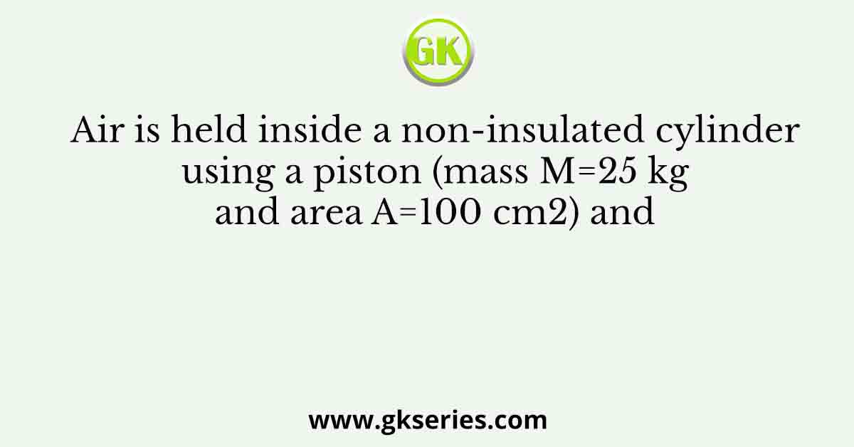 Air is held inside a non-insulated cylinder using a piston (mass M=25 kg and area A=100 cm2) and