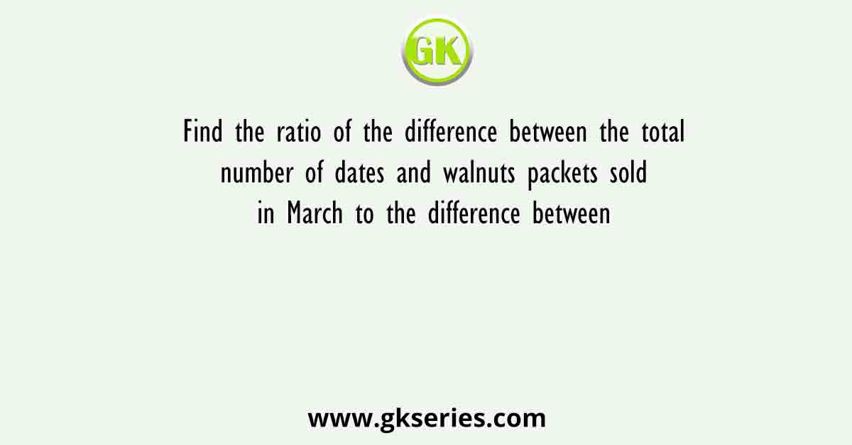 Find the ratio of the difference between the total number of dates and walnuts packets sold in March to the difference between