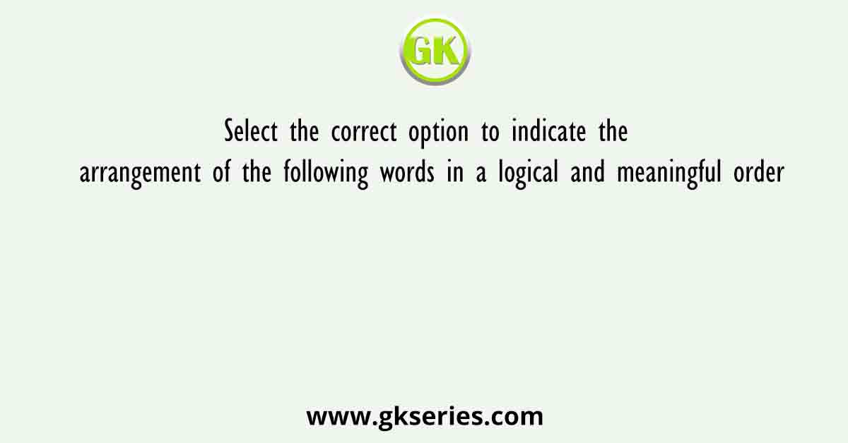 Select the correct option to indicate the arrangement of the following words in a logical and meaningful order