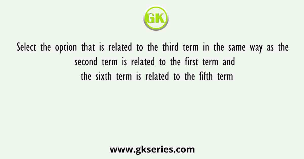 Select the option that is related to the third term in the same way as the second term is related to the first term and the sixth term is related to the fifth term