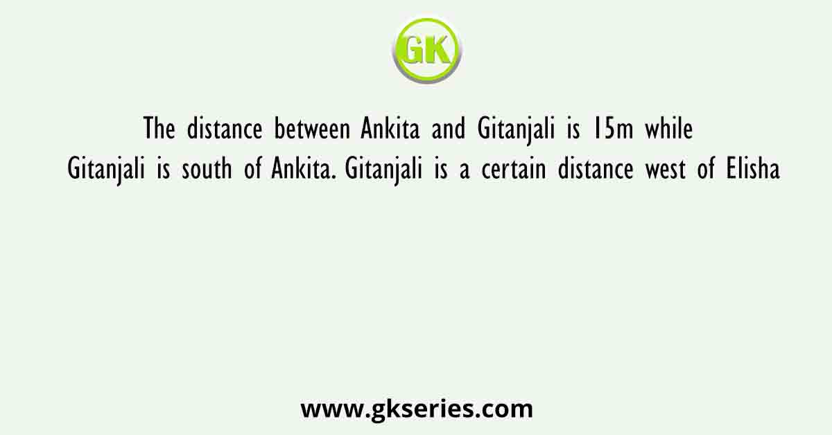 The distance between Ankita and Gitanjali is 15m while Gitanjali is south of Ankita. Gitanjali is a certain distance west of Elisha