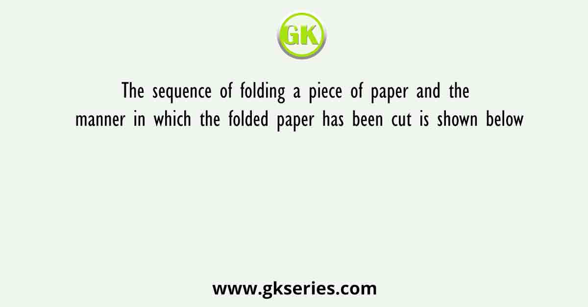 The sequence of folding a piece of paper and the manner in which the folded paper has been cut is shown below