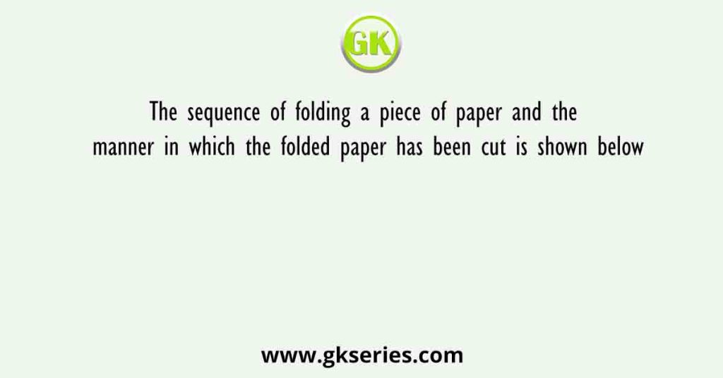 The sequence of folding a piece of paper and the manner in which the folded paper has been cut is shown below