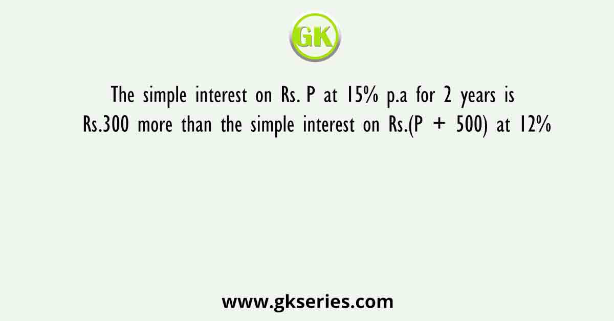 The simple interest on Rs. P at 15% p.a for 2 years is Rs.300 more than the simple interest on Rs.(P + 500) at 12%
