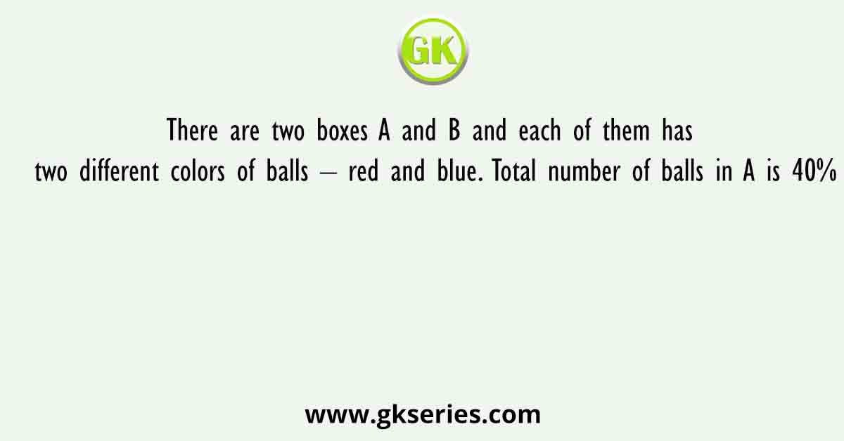 There are two boxes A and B and each of them has two different colors of balls – red and blue. Total number of balls in A is 40%
